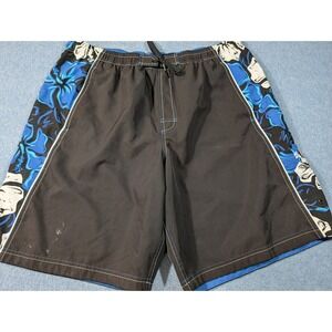 Speedo Mens Swim Trunks XL Black Blue Hibiscus Floral Board Shorts Mesh Liner